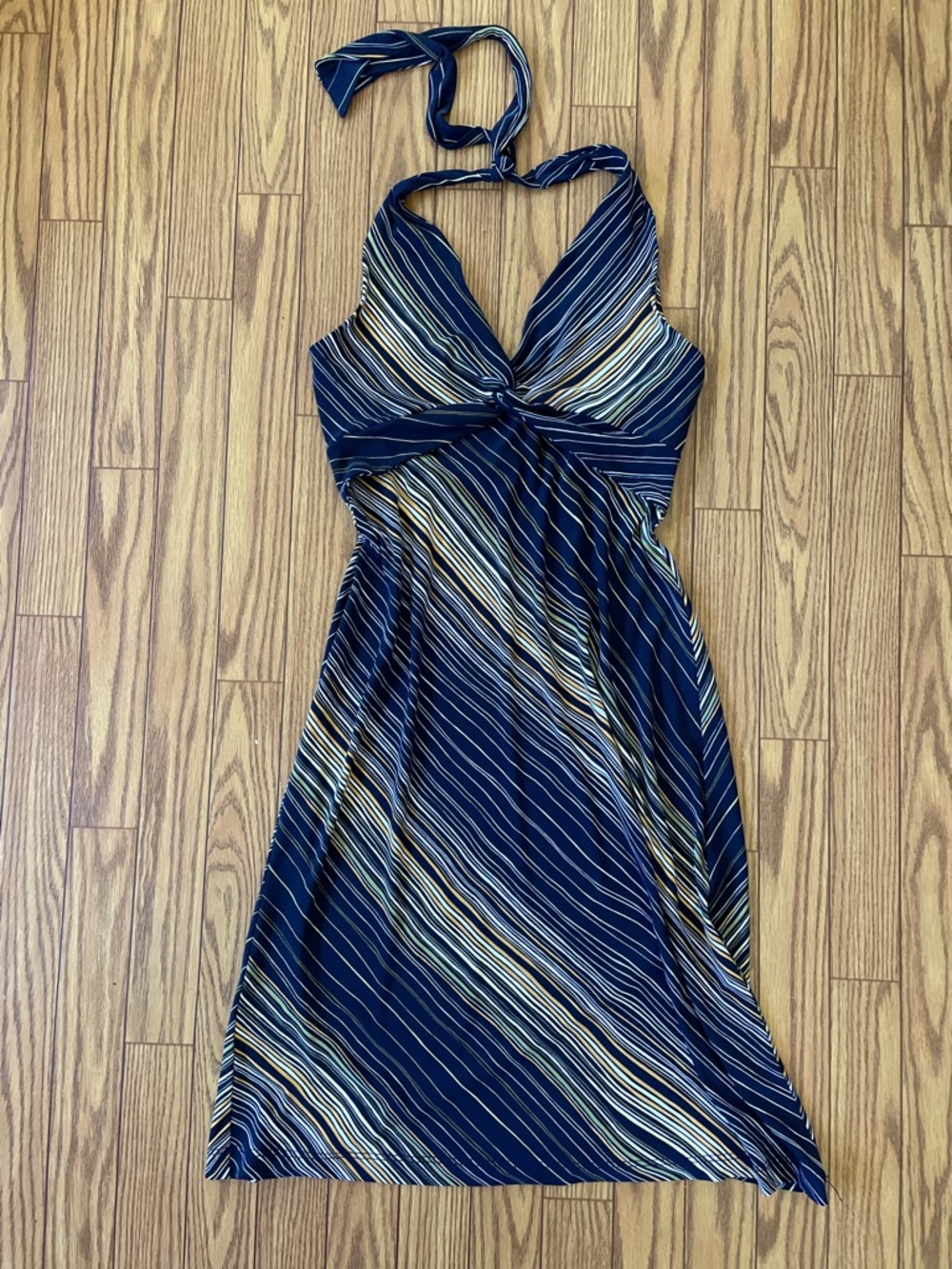 Vintage Y2K BCBG MaxAzria halter mini striped blue summer dress size S USA made